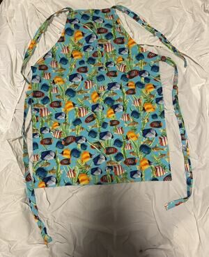 Reversible Colorful Fish , Green Design Print Tie Apron